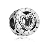 925 Silver Radiant Heart Beads with Clear CZ for Charms Bracelets
