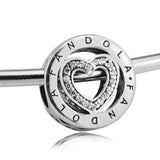 925 Silver Radiant Heart Beads with Clear CZ for Charms Bracelets