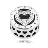 925 Silver Radiant Heart Beads with Clear CZ for Charms Bracelets