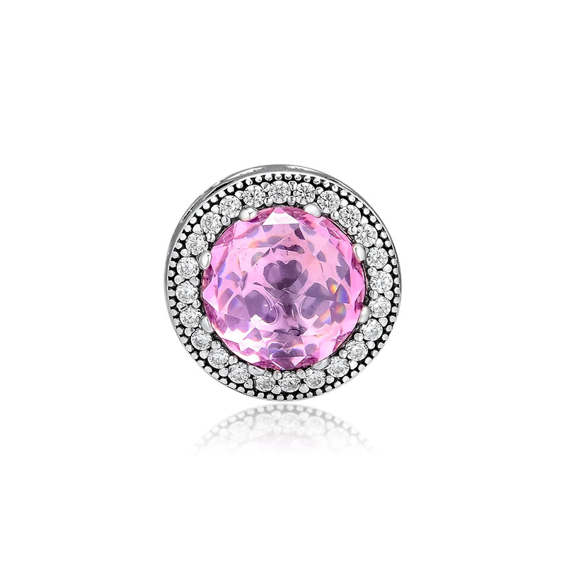 Radiant Rose Heart Beads with Pink CZ 925 Sterling Silver Jewelry