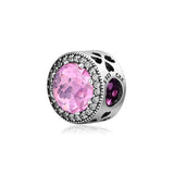 Radiant Rose Heart Beads with Pink CZ 925 Sterling Silver Jewelry