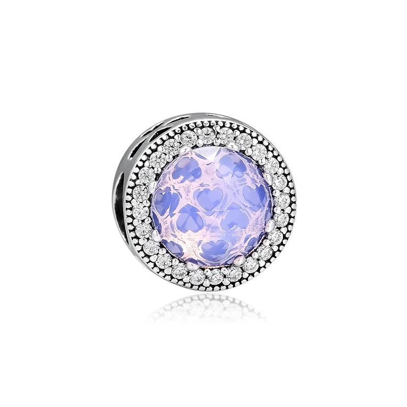 Radiant Rose Heart Beads with Opalescent CZ 925 Sterling Silver