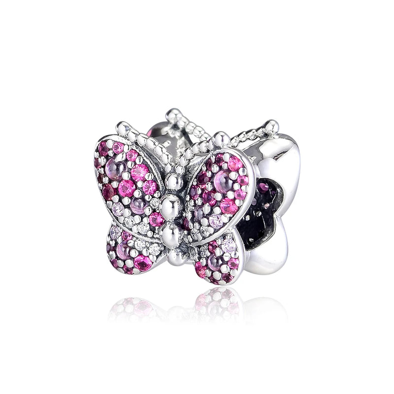 Pink Butterfly Charms 925 Silver for Bracelets