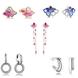 Pink Fan Double Stud Earrings Sterling Silver Fashion Jewelry