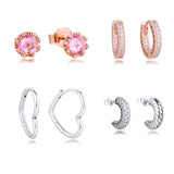 Pink Crown Heart Earrings Sterling Silver 925 Jewelry