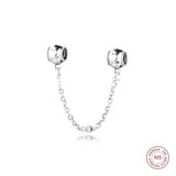 Embossed Hearts Safety Chain Bead 925 Sterling Silver Charms