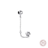 Embossed Hearts Safety Chain Bead 925 Sterling Silver Charms