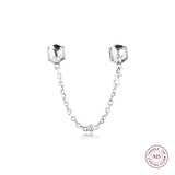 Embossed Hearts Safety Chain Bead 925 Sterling Silver Charms