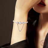 Embossed Hearts Safety Chain Bead 925 Sterling Silver Charms