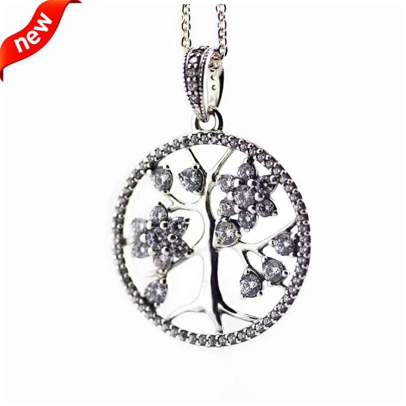 Family Tree Necklace Choker Pendant 925 Sterling Silver Women Jewelry