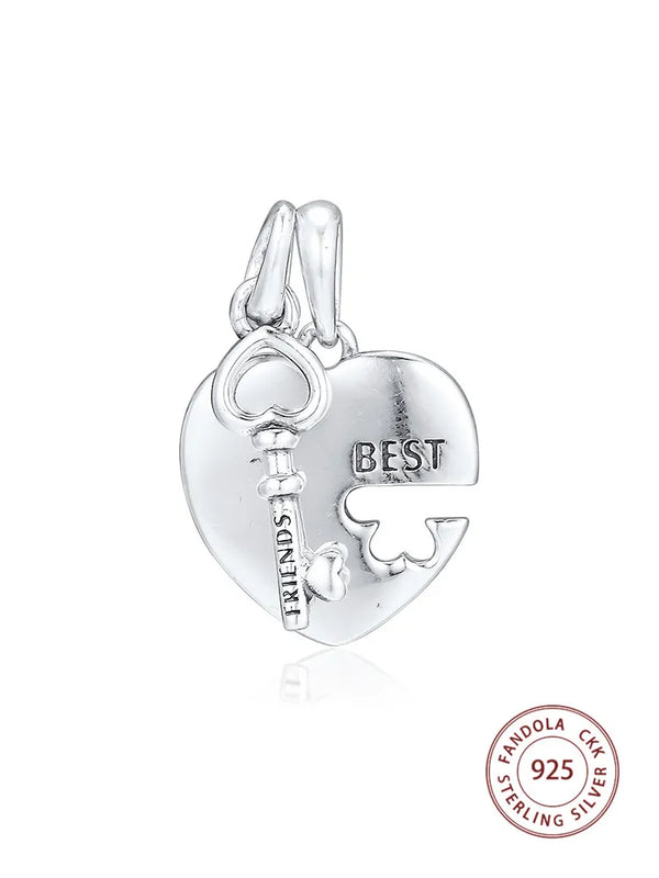 Europe Bracelet 925 Sterling Silver Heart & Key Pendant Beads Charms DIY Jewelry