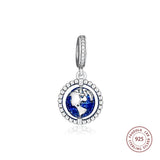 S925 Spinning Globe Dangle Beads Pendants for Charms 925 Bracelets DIY Jewelry