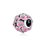 925 Sterling Silver Daisy Beads with Cerise Enamel for Charm Bracelets