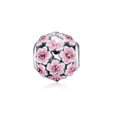 925 Sterling Silver Daisy Beads with Cerise Enamel for Charm Bracelets