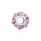 925 Sterling Silver Daisy Beads with Cerise Enamel for Charm Bracelets