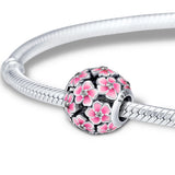 925 Sterling Silver Daisy Beads with Cerise Enamel for Charm Bracelets