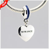 Heart Flag Red Enamel Charms 925 Silver Beads Jewelry
