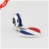Heart Flag Red Enamel Charms 925 Silver Beads Jewelry