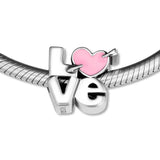 925 Sterling Silver Pink Love Charms Beads Fits Europe Bracelet