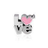 925 Sterling Silver Pink Love Charms Beads Fits Europe Bracelet
