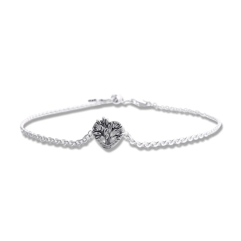 Heart Family Tree Chain Bracelet 925 Sterling Silver CZ Bracelet for Women