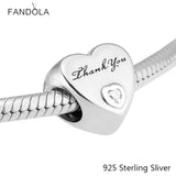 925 Sterling Silver Heart Thank You Charms for Bracelets & Bangle