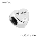 925 Sterling Silver Heart Thank You Charms for Bracelets & Bangle