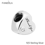 925 Sterling Silver Heart Thank You Charms for Bracelets & Bangle