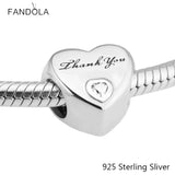 925 Sterling Silver Heart Thank You Charms for Bracelets & Bangle
