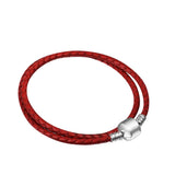 Red Braided Leather Chain Women Bracelet with Silver Clasp