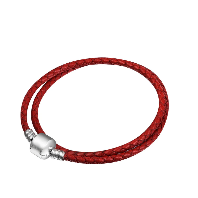 Red Braided Leather Chain Women Bracelet with Silver Clasp