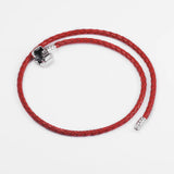 Red Braided Leather Chain Women Bracelet with Silver Clasp