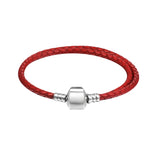 Red Braided Leather Chain Women Bracelet with Silver Clasp