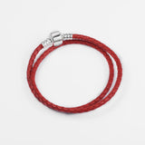 Red Braided Leather Chain Women Bracelet with Silver Clasp