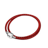 Red Braided Leather Chain Women Bracelet with Silver Clasp