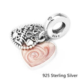 Family Love Pink Charm, Enamel 925 Silver Bead Jewelry