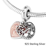 Family Love Pink Charm, Enamel 925 Silver Bead Jewelry