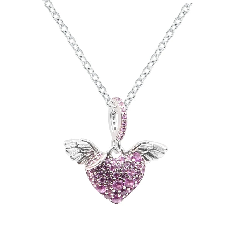925 Silver Heart & Angel Wing Necklace Choker Pendant
