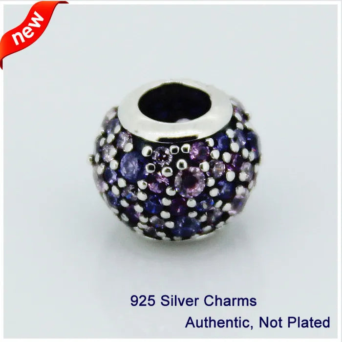Purple & Pink Pave Lights 925 Sterling Silver Beads for Bracelets
