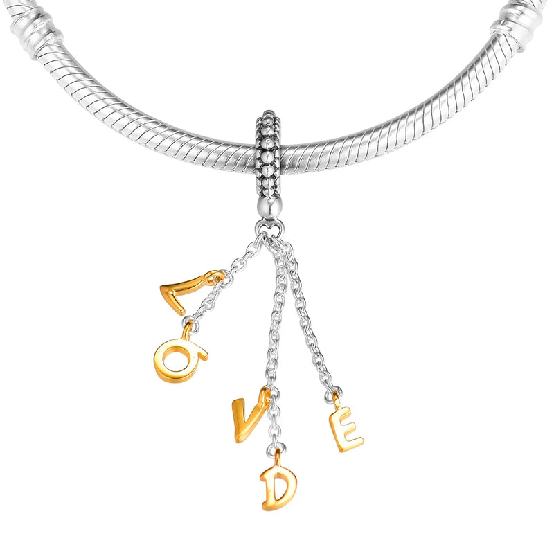 925 Loved Script Charm Bead for Bracelets Bangle Silver Making