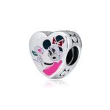 Silver 925 Minnie Flower Heart Charm for Bracelets Sterling Silver Beads