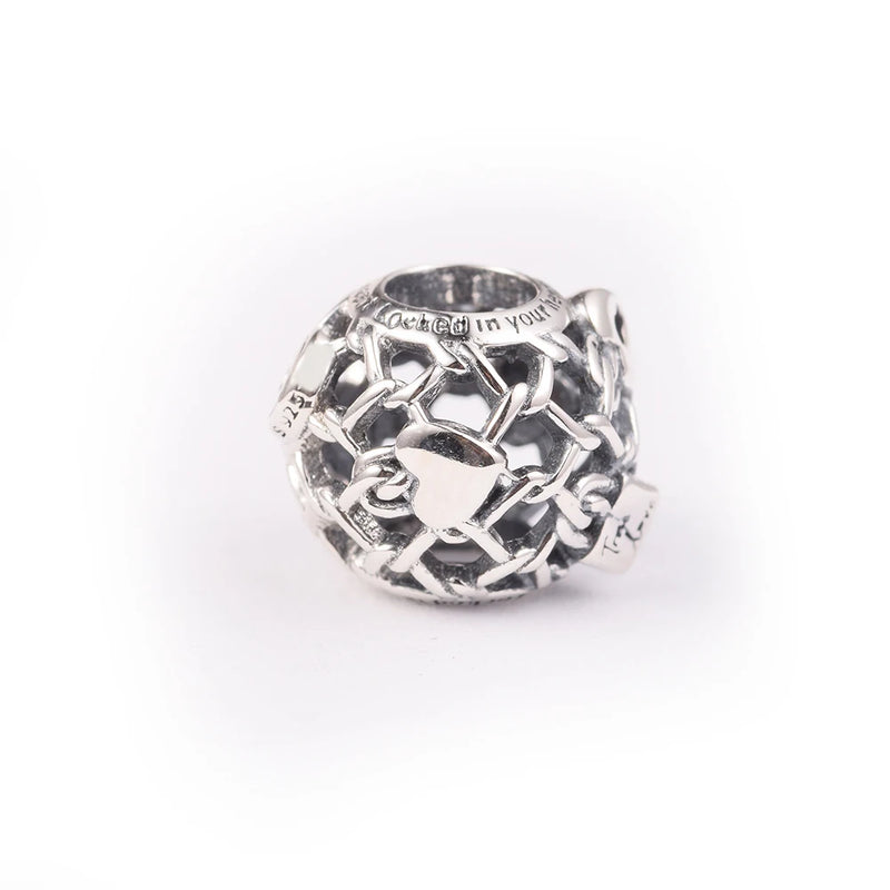 Silver 925 Openwork Chain Link Padlock Charm for Bracelets Sterling Beads