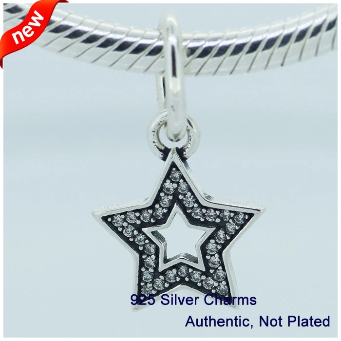Sterling Silver 925 Stars Dangle Charms Beads for Bracelets DIY Jewelry
