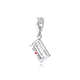 Vintage Cassette Dangle Charm Silver 925 Bracelet Bead