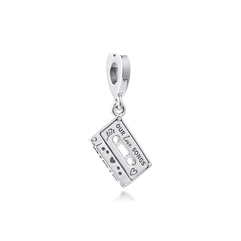 Vintage Cassette Dangle Charm Silver 925 Bracelet Bead