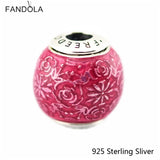 925 Silver Freedom Essence Bead Charm, Transparent Cerise Enamel, Fits Bracelets