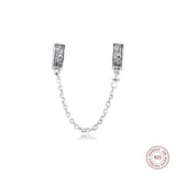 Sparkling Love Safety Chain Charm Bead 925 Sterling Silver Jewelry