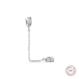 Sparkling Love Safety Chain Charm Bead 925 Sterling Silver Jewelry