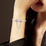 Sparkling Love Safety Chain Charm Bead 925 Sterling Silver Jewelry