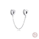 Sparkling Love Safety Chain Charm Bead 925 Sterling Silver Jewelry
